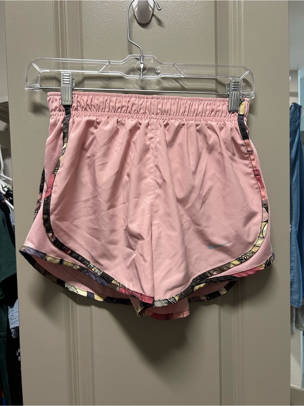 Nike Women’s Pink Athletic Shorts with Patterned Trim